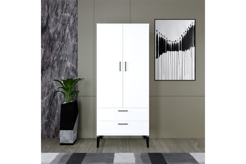 KAMİLA GARDIROP, 2 KAPAKLI, 2 ÇEKMECELİ, BEYAZ