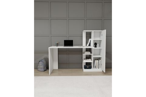 YAĞIZ DOLAPLI RAFLI ÇALIŞMA BİLGİSAYAR MASASI, BEYAZ