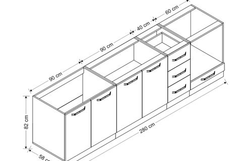 MİNAR 280 CM MUTFAK DOLABI BEYAZ 280-B9-ALT MODÜL