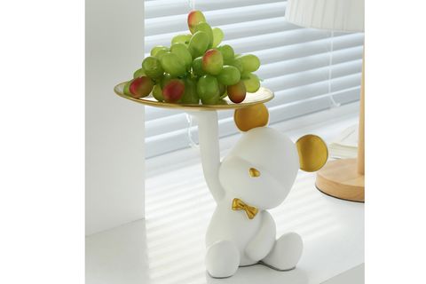 TABAK TUTAN AYICIK BİBLO SUNUMLUK, BEYAZ