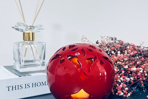 EL YAPIMI ÇİNİ MUMLUK DEKORATİF OBJE ŞAMDAN TEALİGHT MUM,  KIRMIZI