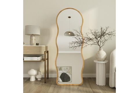 ASİAL DEKORATİF DALGALI OVAL BOY AYNASI, NATURAL