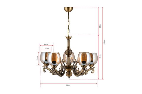 SAVA ZAMAK AVİZE BAL RENGİ CAMLI, BEŞ KOLLU