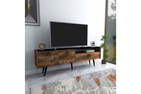 ARNETTİ LİNE DOLAPLI RAFLI TV ÜNİTESİ SİYAH AYAKLI, CEVİZ SİYAH - LİNE