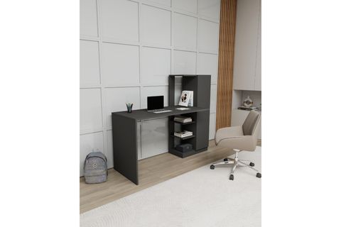 YAĞIZ DOLAPLI RAFLI ÇALIŞMA BİLGİSAYAR MASASI, ANTRASİT
