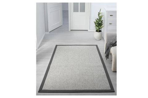 BORDÜRLÜ HASIR DOKULU SİSAL MAKİNE HALISI, GRİ, 80X200