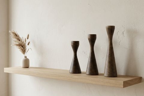 AHENK KAYIN AHŞAP ÜÇLÜ ŞAMDAN SETİ, KOYU CEVİZ,  15-20-25 CM
