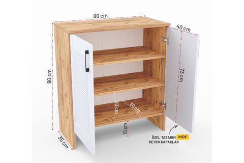 RETRO MDF MEMBRAN KAPAKLI ÇOK AMAÇLI DOLAP, ÇAM BEYAZ