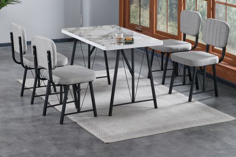 LAJMY EFES SABİT MUTFAK MASA TAKIMI, 4 SANDALYE, GRİ, 70X110