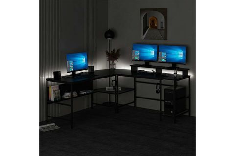 MİNAR GRETA RGB LED IŞIKLI L KÖŞE ÇALIŞMA MASASI, SİYAH