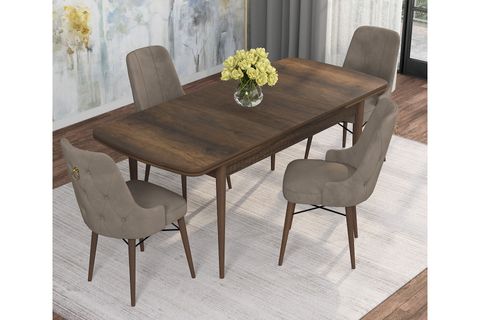 ROVENA MONA AÇILABİLİR MUTFAK MASASI TAKIMI, BAROK DESEN, CAPPUCİNO, 132X80