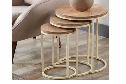 TUBİHOME ZİGON SEHPA TAKIMI, YUVARLAK, KREM