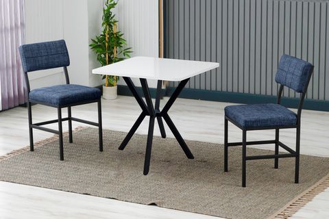 NOVA MUTFAK MASA TAKIMI, 2 SANDALYE, SİYAH, 70X70 CM, LACİVERT