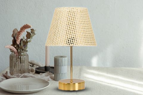 EVLİGHT YESNA HAZERAN ABAJUR, KREM, GOLD METAL AYAKLI