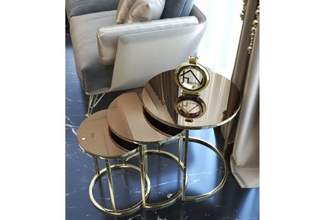 TUBİHOME ZİGON SEHPA, GOLD METAL, BRONZ CAM