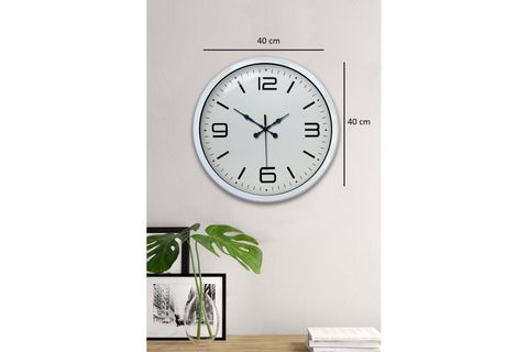 BEYAZ METAL MODERN DUVAR SAATİ 40 CM