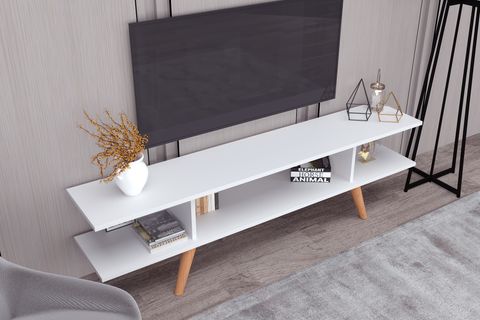 EKO TV SEHPASI, AHŞAP AYAKLI, BEYAZ, 160 CM