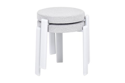 TERAS GRİ METAL AYAK TEDDY KUMAŞ İSTİFLENEBİLİR TABURE, 2 ADET, AÇIK GRİ