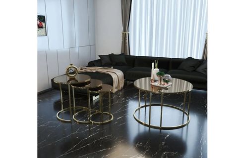 TUBİHOME SEHPA TAKIMI, BRONZ AYNA, GOLD