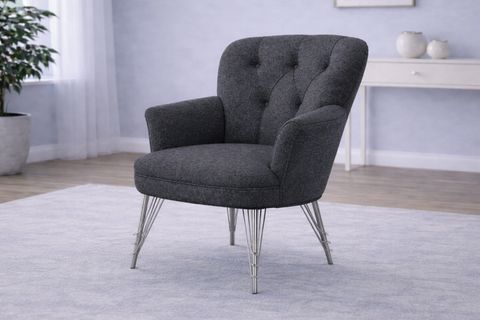 PUFY KOLLU TEKLİ BERJER, ANTRASİT, METAL KROM AYAK