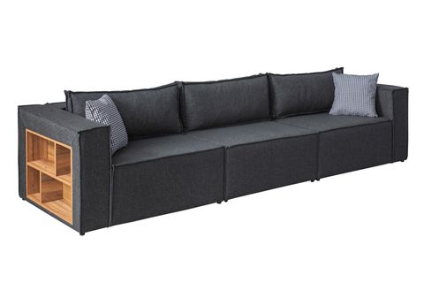SOFT SIRT MİNDERLİ KİTAPLIKLI MODÜLER KÖŞE KOLTUK TAKIMI, KETEN, ANTRASİT