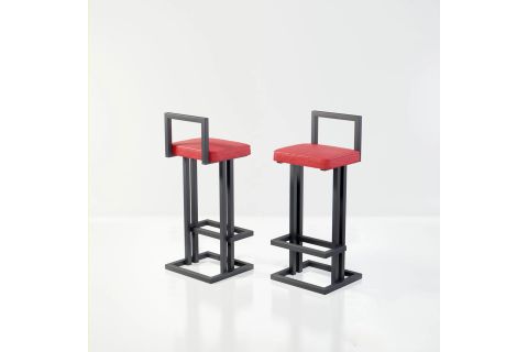 LİNE SİYAH METAL BAR SANDALYESİ, KIRMIZI