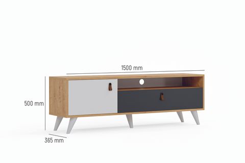 FURMET MODÜLER PERA TV SEHPASI, 2 KAPAKLI, ANTRASİT MEŞE BEYAZ