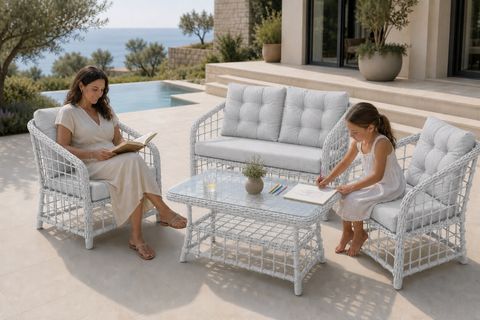 ATAKUM 4 KİŞİLİK MİNDERLİ RATTAN BAHÇE BALKON OTURMA GRUBU, GRİ