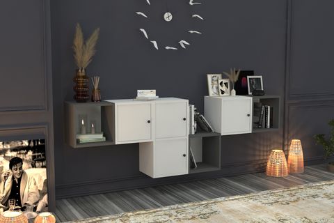 ASLI KONSOL, RAFLI DOLAPLI, ANTRASİT, BEYAZ, 201 CM