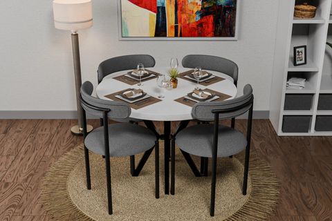 DİCLE YUVARLAK MDF MUTFAK MASA TAKIMI, GRİ BEYAZ