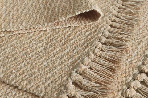 GARDENYA DOĞAL JÜT HASIR GÖRÜNÜMLÜ TARÇIN KİREMİT BLOK DESEN SAÇAKLI KİLİM, 120X180