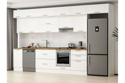 ALVİNKA 395X240 CM KLASİK MEBRAN MUTFAK DOLABI, MB E90S45S60 1 MEBRAN BEYAZ SUNTALAM