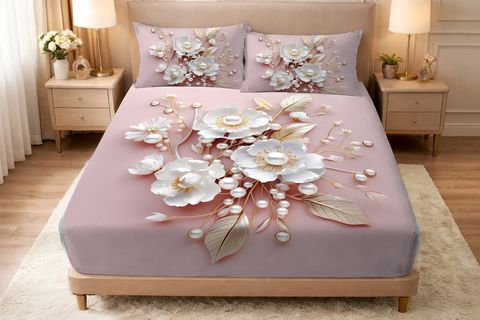 PİNK PEARLS LASTİKLİ ÇARŞAF, PUDRA, TEK KİŞİLİK