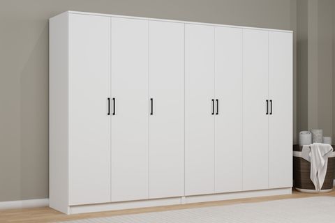 KARDELEN BEYAZ ELBİSE DOLABI, 7 KAPAKLI, 10 RAFLI, 260 CM