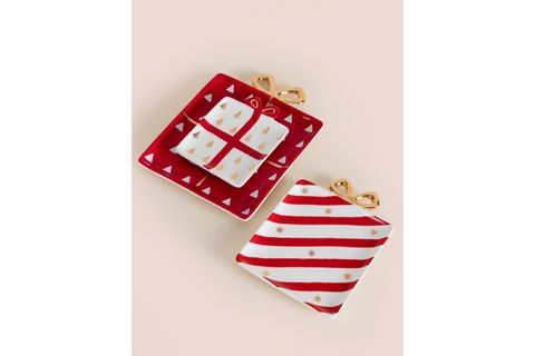 THE MİA FİYONK FİGÜRLÜ SERVİS TABAĞI KRIMIZI 22X17 CM