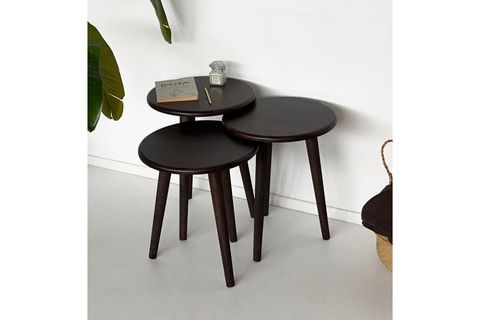 DOĞAL MASİF AHŞAP YÖRÜNGE SEHPA SETİ, ÜÇLÜ, CEVİZ