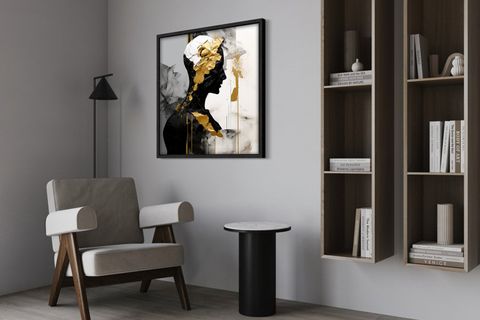 AHŞAP TRAVERTEN DOKULU SOYUT TABLO, BLACK GOLD MAN