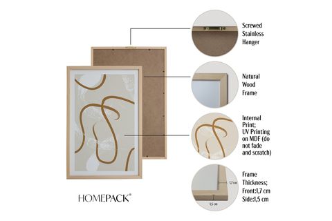 HOMEPACK, DOĞAL AHŞAP ÜÇLÜ TABLO SETİ, ÇERÇEVELİ, 30X40, HPN082