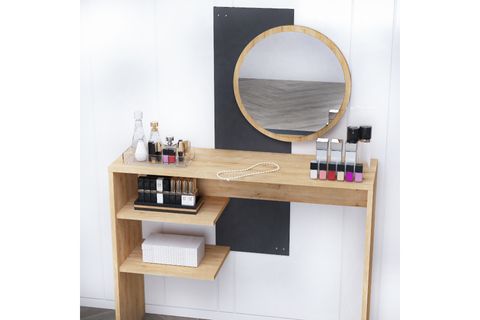 DALİ GENİŞ AYNALI RAFLI MAKYAJ MASASI, SAFİRMEŞE ANTRASİT
