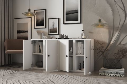 CONSOLA DÖRT KAPAKLI RAFLI BEYAZ KONSOL ÇITASIZ KNS-1170-Ç