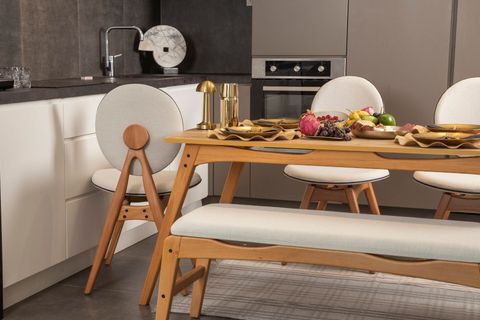 TOUCH BENCHLİ İSKANDİNAV MASA TAKIMI, MEŞE KREM, 4 SANDALYE 1 BENCH, 160X80