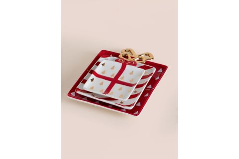 THE MİA FİYONK FİGÜRLÜ SERVİS TABAĞI AĞAÇ DEKORLU 22X17 CM