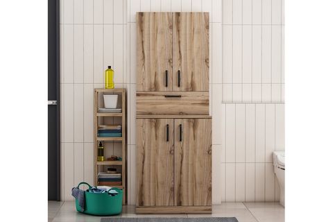 PALMİRO ÇAMAŞIR MAKİNASI DOLABI SET BEYAZ-TEAK