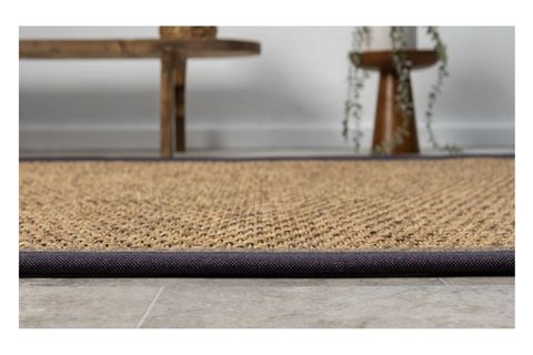 ÇİFT BORDÜRLÜ HASIR DOKULU SİSAL MAKİNE HALISI, KAHVERENGİ, 120X300