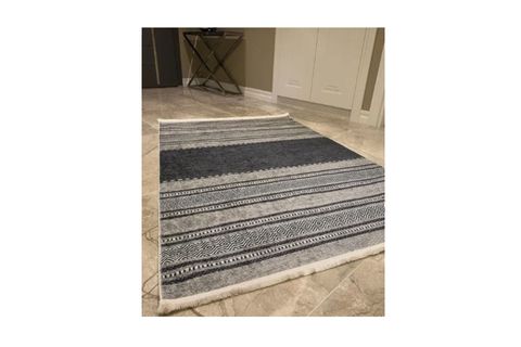 HALIMAX DARA 183 KAYMAZ DOKUMA TABANLI  ÇİZGİLİ MODERN HALI, MAVİ, 160X230
