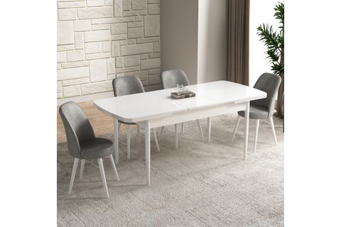 AY SERİSİ 1 MASA + 4 SANDALYE MUTFAK MASA TAKIMI 058, GRİ BEYAZ, 132X80