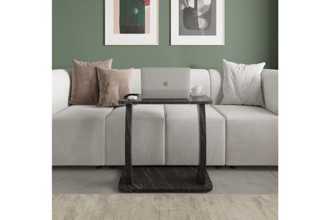 HULK TEKERLEKLİ GENİŞ YAN SEHPA, SİYAH