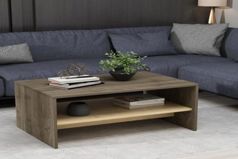 OSSO CEVİZ MEŞE RENKLİ DEKORATİF MODERN RAFLI MDF DİKDÖRTGEN ORTA SEHPA