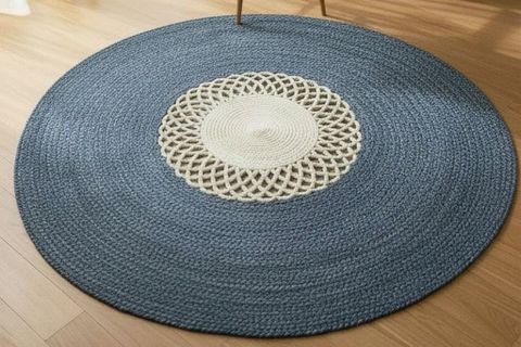 MANDALA YUVARLAK MODEL HALI, MAVİ BEYAZ, 120 CM