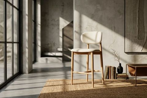 POLO BAR SANDALYESİ, NATUREL AHŞAP, KREM KUMAŞ